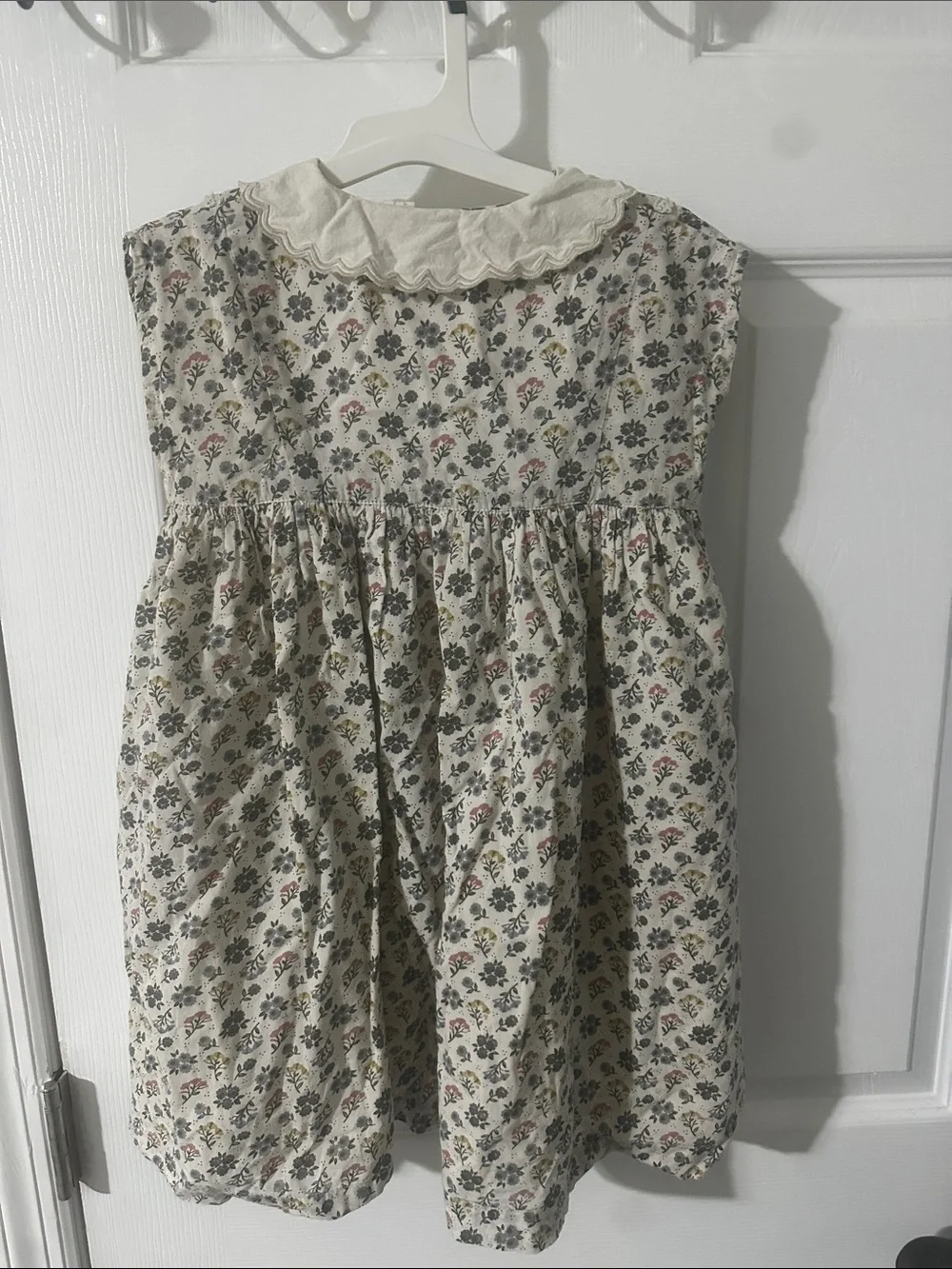 Little Cotton Clothes Ivory Floral Kids Dress with Collar